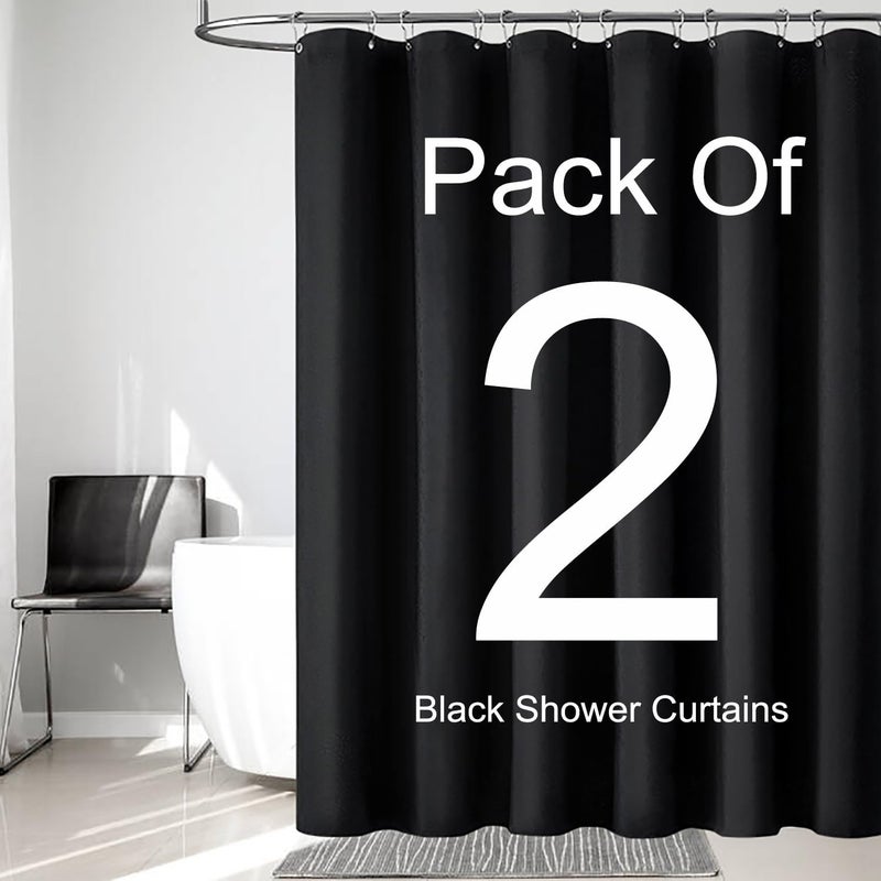 LLSCL 2 Pack Black Fabric Shower Curtain Liner with Magnets, Waterproof Hotel Quality, 72 x 72 Machine Washable - Image 1